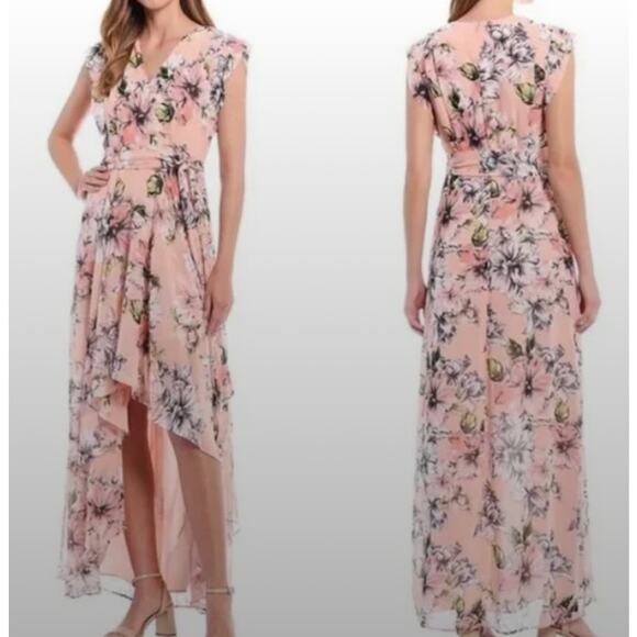 Eliza J Dresses & Skirts - Eliza J Pink Floral High Low Special Occasion Chiffon Dress Size 12
